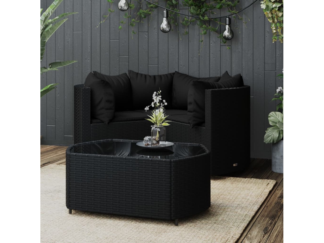 Conjunto de jardín de 4 piezas con cojines en mimbre sintético negro de DKD Home Decor