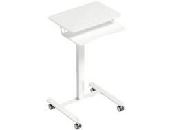 Escritorio De Altura Regulable Para Trabajar Sentado O De Pie, Bandeja Para Teclado, Ruedas, Acero, Color Blanco.