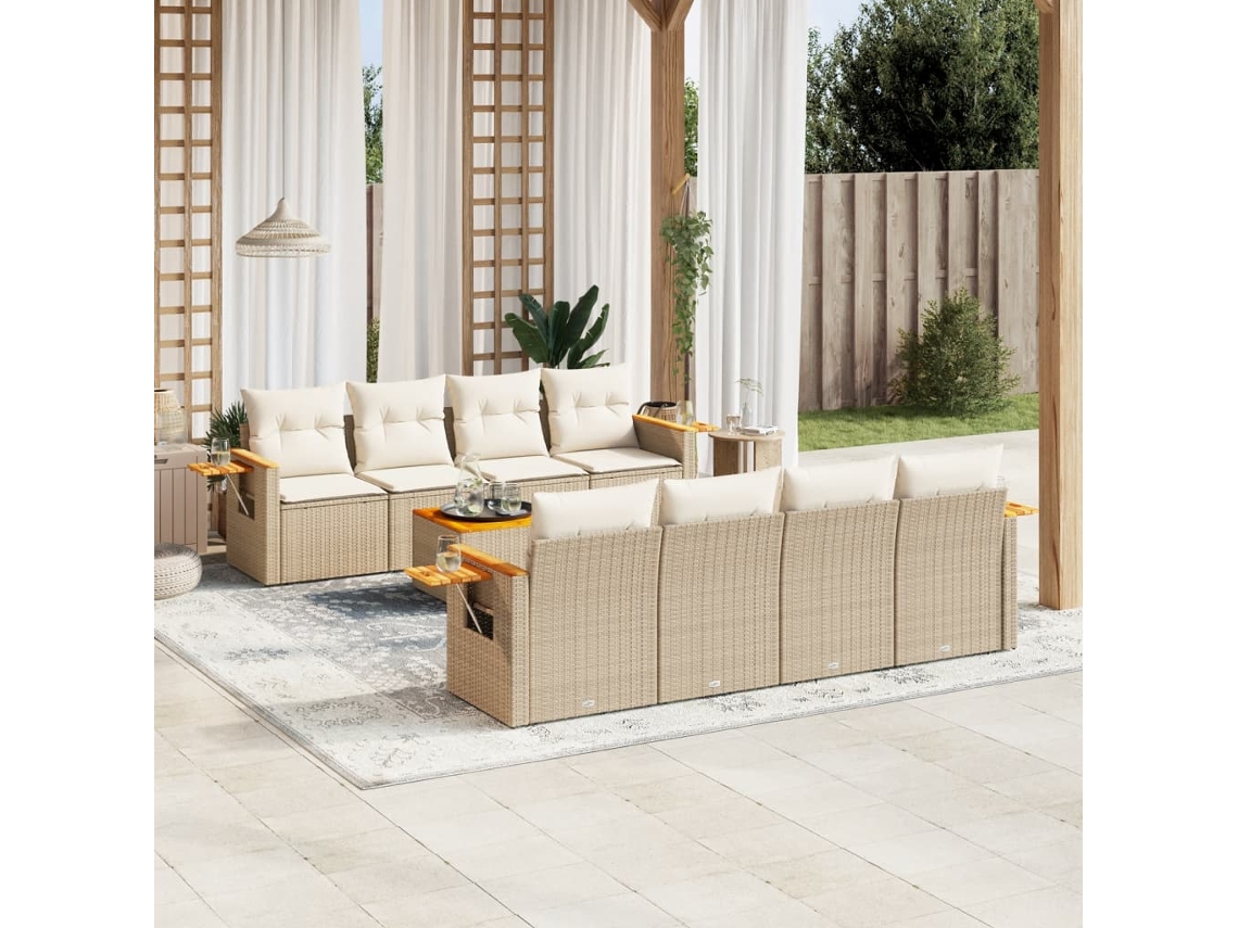 Conjunto de 9 sofás de jardín con cojines de mimbre beige de Dkd Home Decor