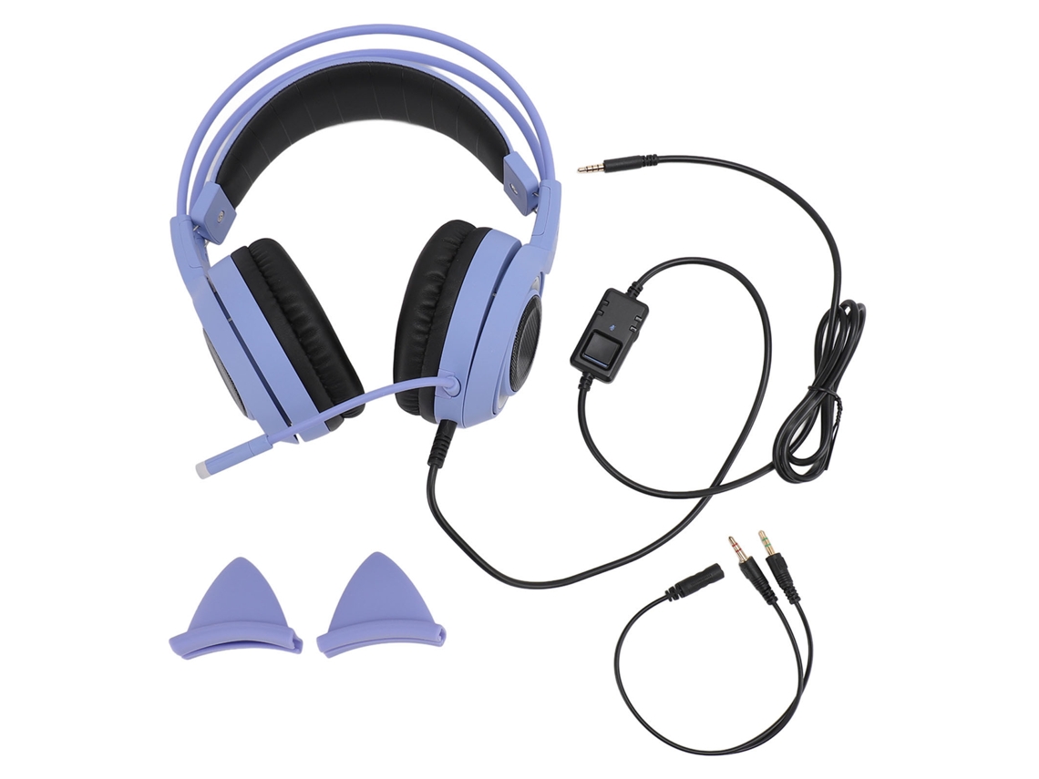 Auriculares Gaming Con Orejas De Gato De 3.5 Mm, Supraaurales, Estéreo, Reducción De Ruido Y Micrófono, Morados
