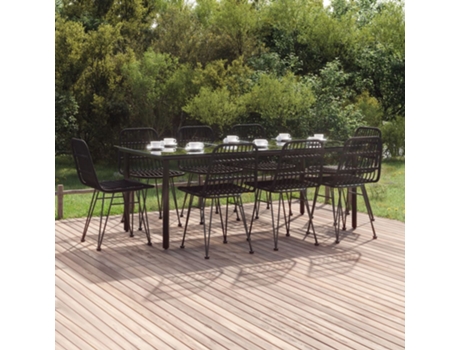 Conjunto 9 de comedor de jardín VIDAXL ratán sintético negro