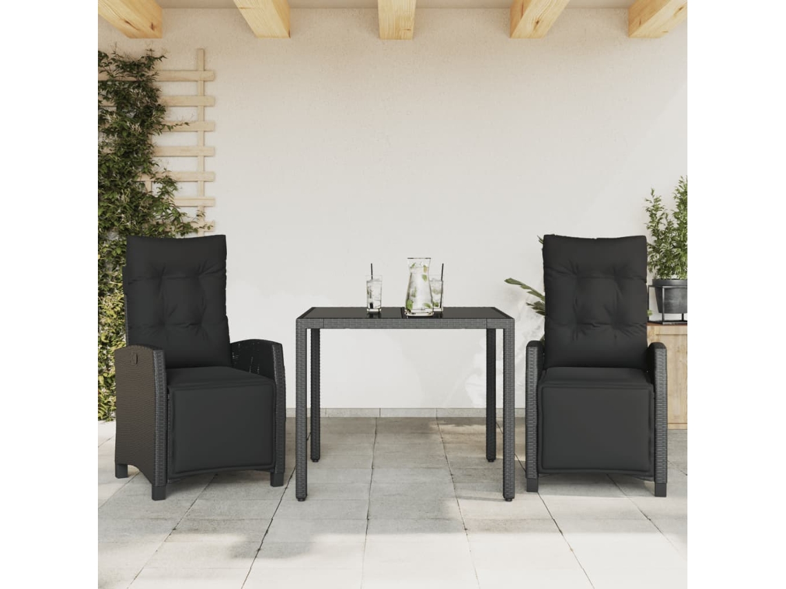 Juego de comedor de jardín de 3 piezas con cojines de mimbre negros de DKD Home Decor