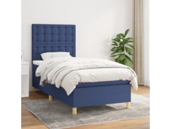 Cama Box Spring Con Colchón Tela Azul 100x200 Cm