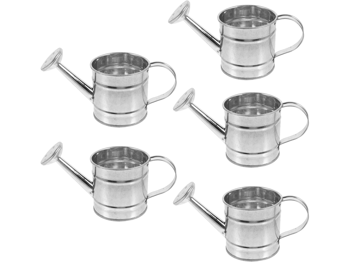 Inoomp 5 Piezas De Pequeñas Regaderas Hechas De Hierro Galvanizado Color Plata. Modelo De Regadera En Miniatura Para