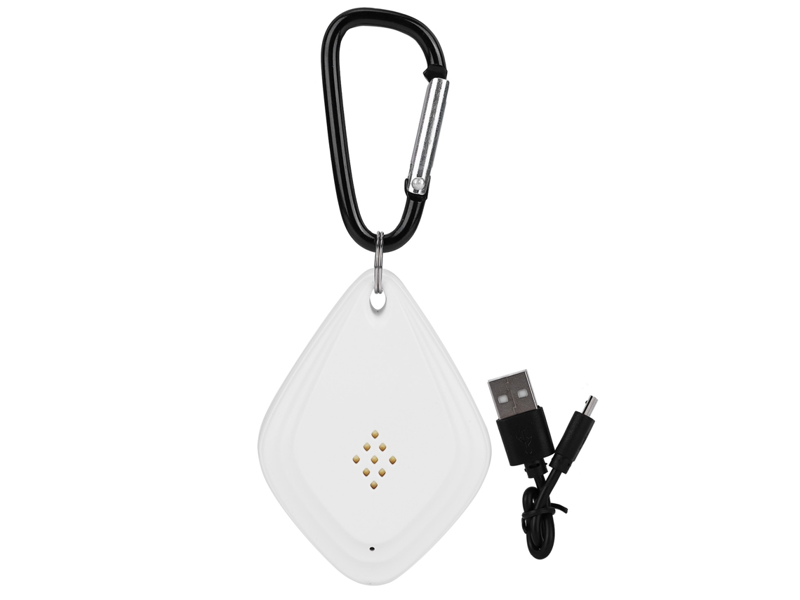 Repelente de mosquitos ultrasónico portátil con carga USB y gancho para colgar, color blanco