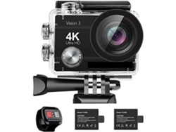 Cámara De Acción 4k De 16 Mp Resistente Al Agua Para Vlogs Con 3 Vision, Cámara Deportiva Subacuática, Wifi, Lente Gran Angular De 170° Y Kit.
