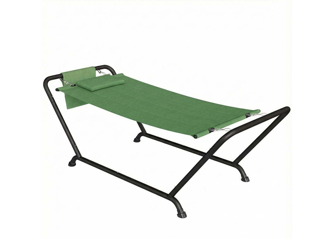 Hamaca De Jardín Con Bolsillo Lateral Y Soporte Para La Cabeza, De Metal Y Poliéster, 237x90x92cm, Verde Oscuro.