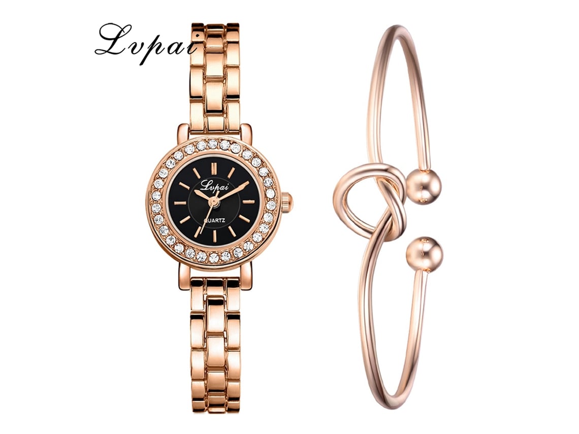 Elegante Reloj De Pulsera De Cuarzo Para Mujer Con Correa Informal, Oro Rosa, Negro.