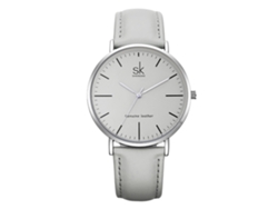 Reloj De Pulsera De Cuarzo Sencillo Para Mujer Con Elegante Correa De Piel Sintética Blanca.