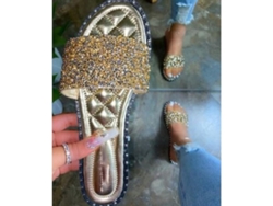 Zapatos Planos De Mujer, Sandalias Sin Cordones, Chanclas Con Purpurina, Sandalias Casuales