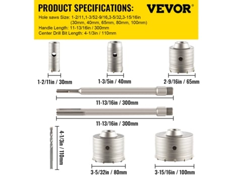 VEVOR Sierra perforadora para hormigón vástago SDS Plus o SDS Max 30-100mm