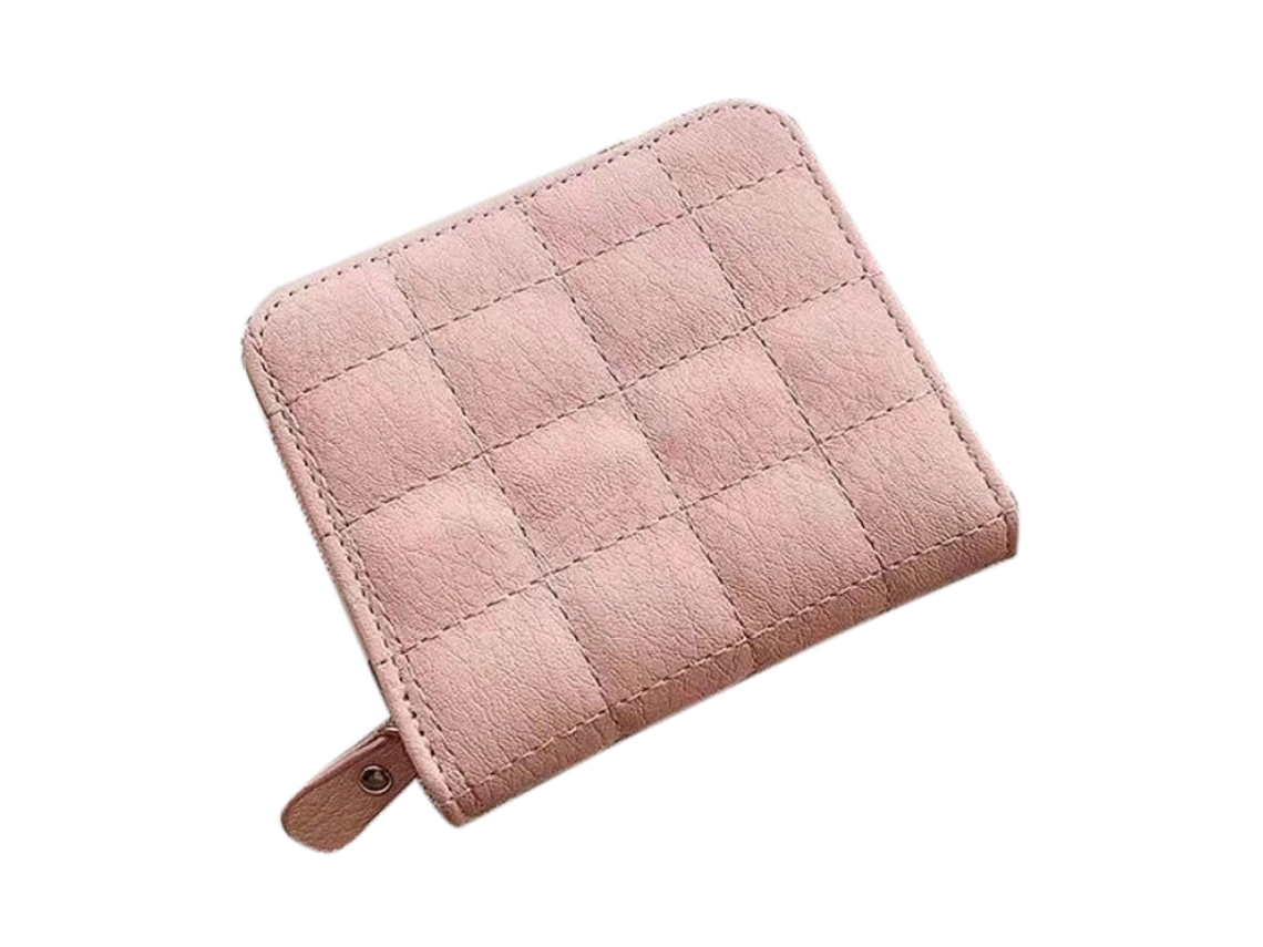 Cartera De Mujer De Piel Sintética, Plegable, Con 8 Ranuras Para Tarjetas, Cierre De Cremallera Y Bolsillos Para Monedas Y Llaves, Color Rosa.
