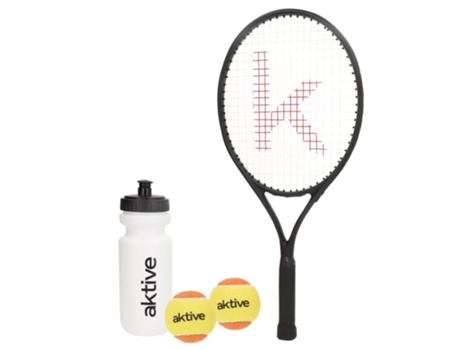 AKTIVE Kit raqueta de tenis iniciación c/pelotas, botella y raquetero (210 gr)