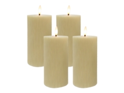 Velas Led Relaxdays, Set De 4, Hxd: 18 X 7,5 Cm, Llama Parpadeante, Cera Real, Con Ranuras, De Bloque, Sin Llama, Beige