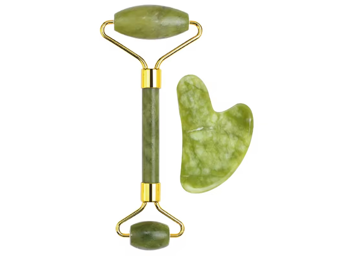 Set de rodillos de masaje facial de jade, reduce la hinchazón, apto para hombres y mujeres, verde oscuro, PANOONA