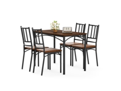 Conjunto De Comedor Industrial De Nogal Con 4 Sillas, 110x60x77cm