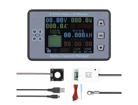 Medidor de voltaje inalámbrico de 2,4 pulgadas Amperímetro Voltímetro Coulómetro Detector de energía de la batería Probador de capacidad de la bate...