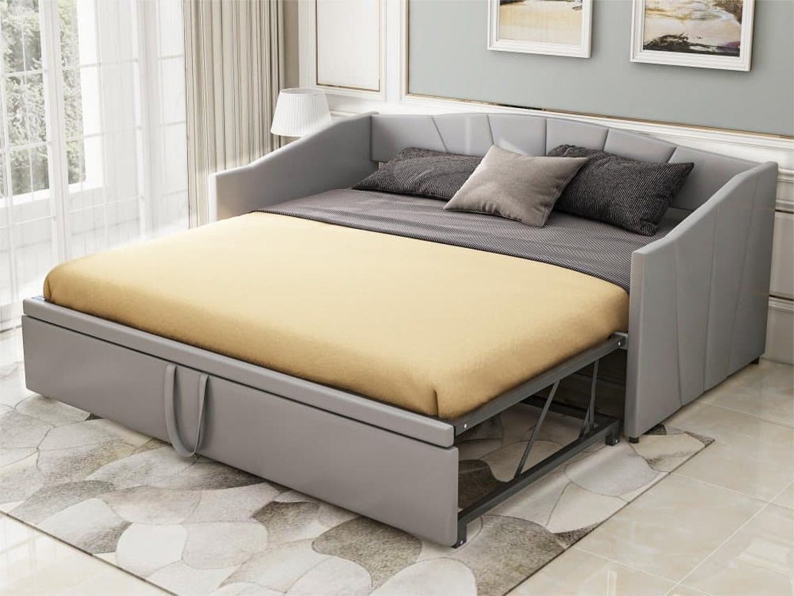 Cama Nido De Terciopelo 180x200 Cm - Somier De Láminas - Gris