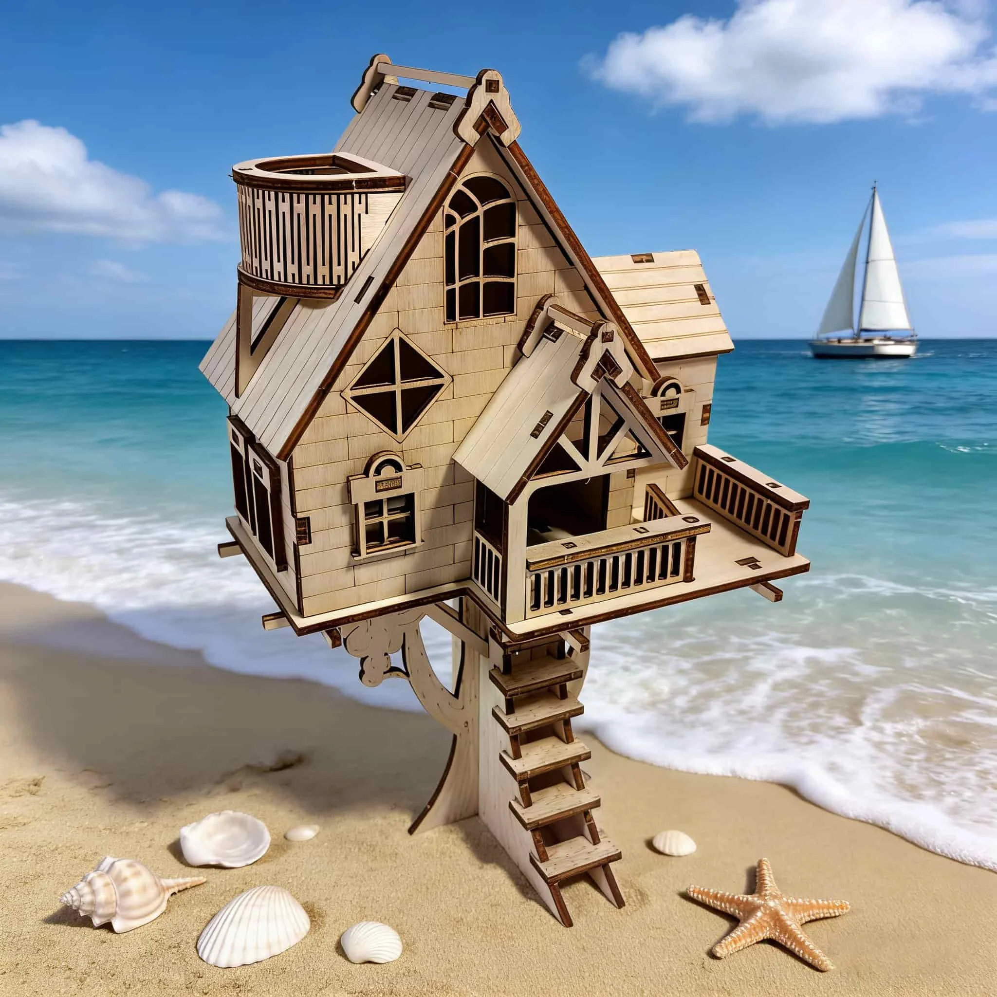 Modelo De Rompecabezas 3d De Casa En El Árbol De Madera