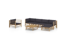 Conjunto de jardín de bambú de 7 unidades con cojines gris oscuro de DKD Home Decor