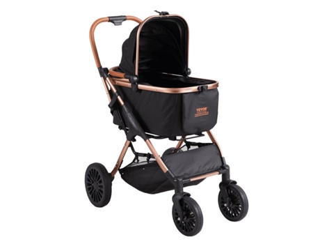 VEVOR Carrito Giratorio 4 Ruedas para Perros hasta 66 Libras: Frenos, Transportín Desmontable, Cesta de Almacenamiento, Almohadilla - Negro