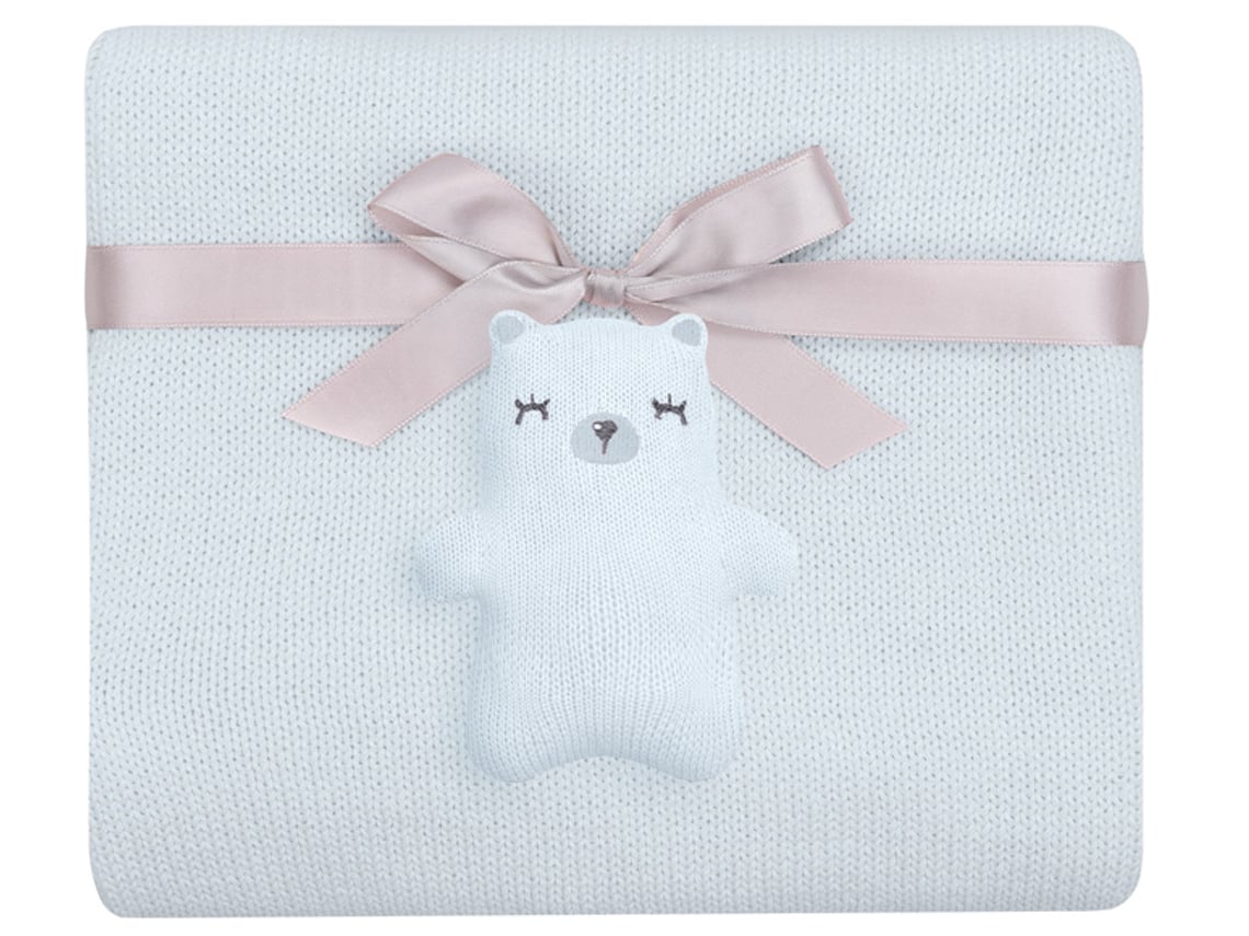 Manta de punto de algodón Bear With Me Azul KIKKABOO