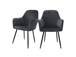 Conjunto de 2 Cadeiras de Jantar com Encosto e Apoio de Braços Cinzentas com Capa de Veludo e Pernas de Metal ML-DESIGN