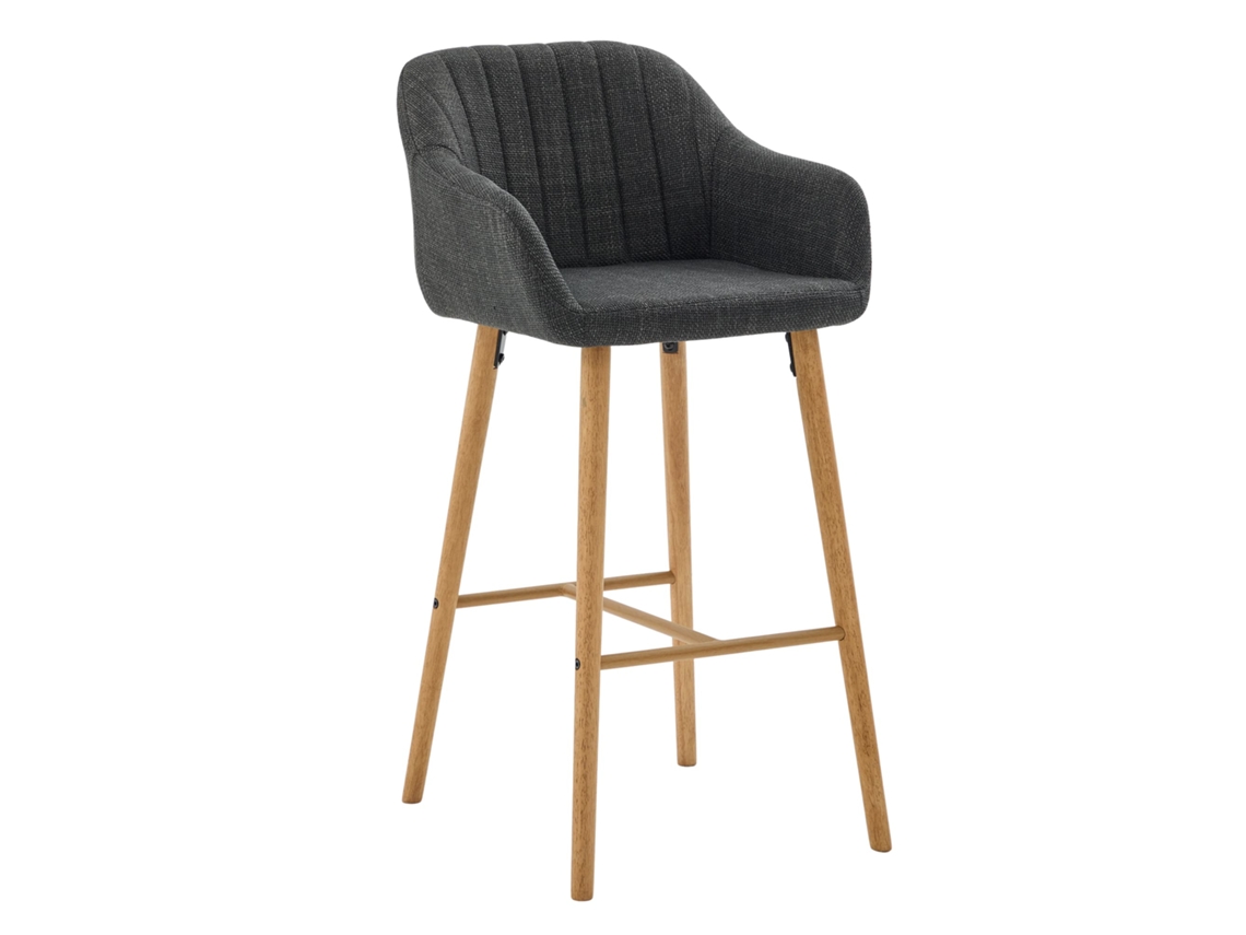 Taburetes De Bar 2 Unidades - Estilo Europeo, Respaldo Alto, Brazos, Asiento Lino, Patas Madera - Negro