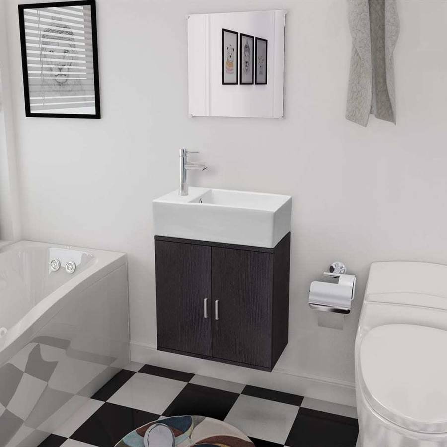 Conjunto De Mueble y lavabo 3 piezas negro vidaxl juego completo cuarto baño modelo 2 madera aglomerada 48x25x48