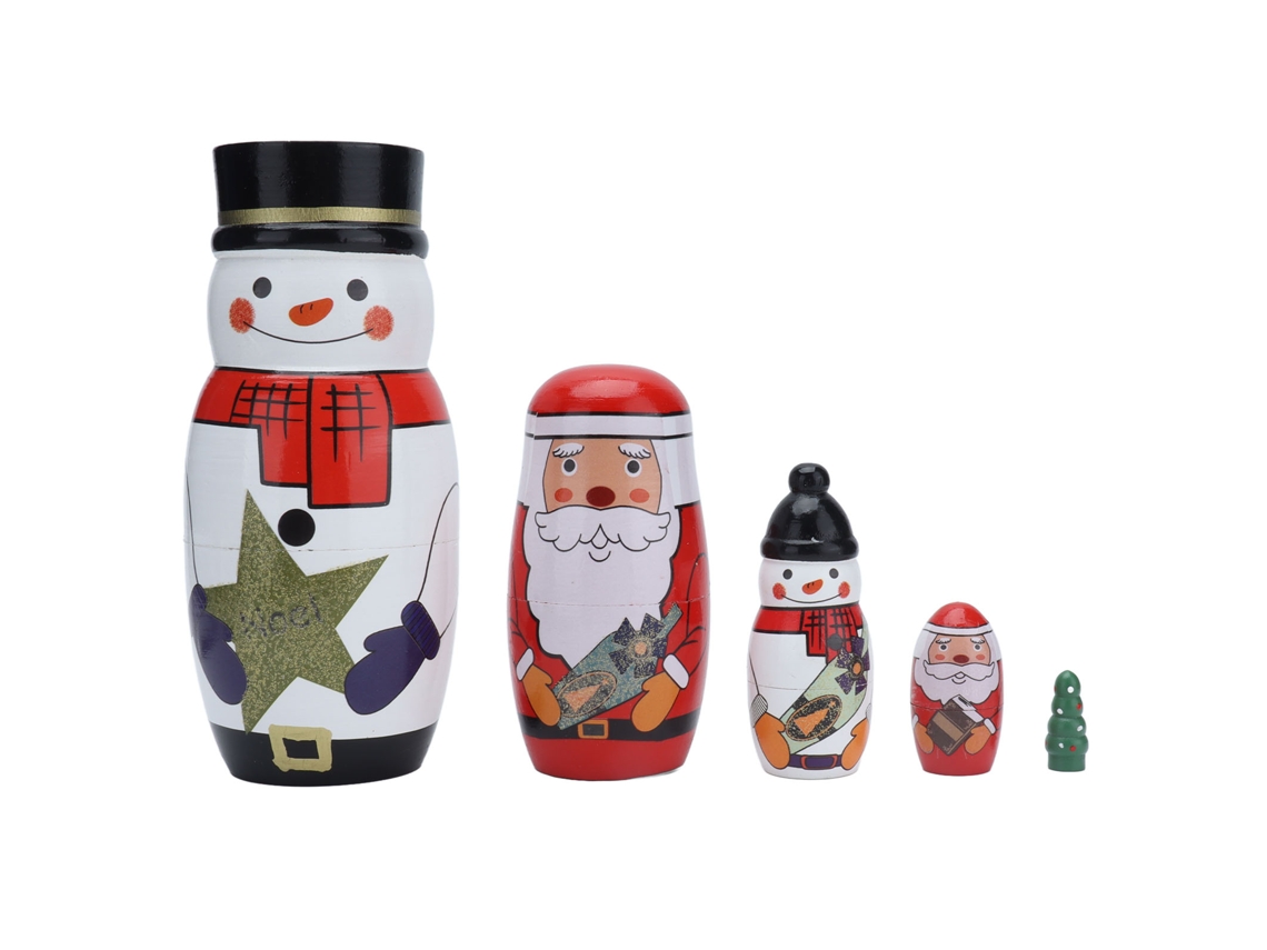 5 Muñecas Rusas De Nesting Estilo Navideño Brillantes Decorativas Para Regalos Festivos