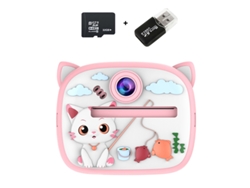 Cámara instantánea Eifson HD 1080p de 48 MP con pantalla IPS de 2,4 pulgadas y tarjeta de memoria de 32 GB (gato rosa)