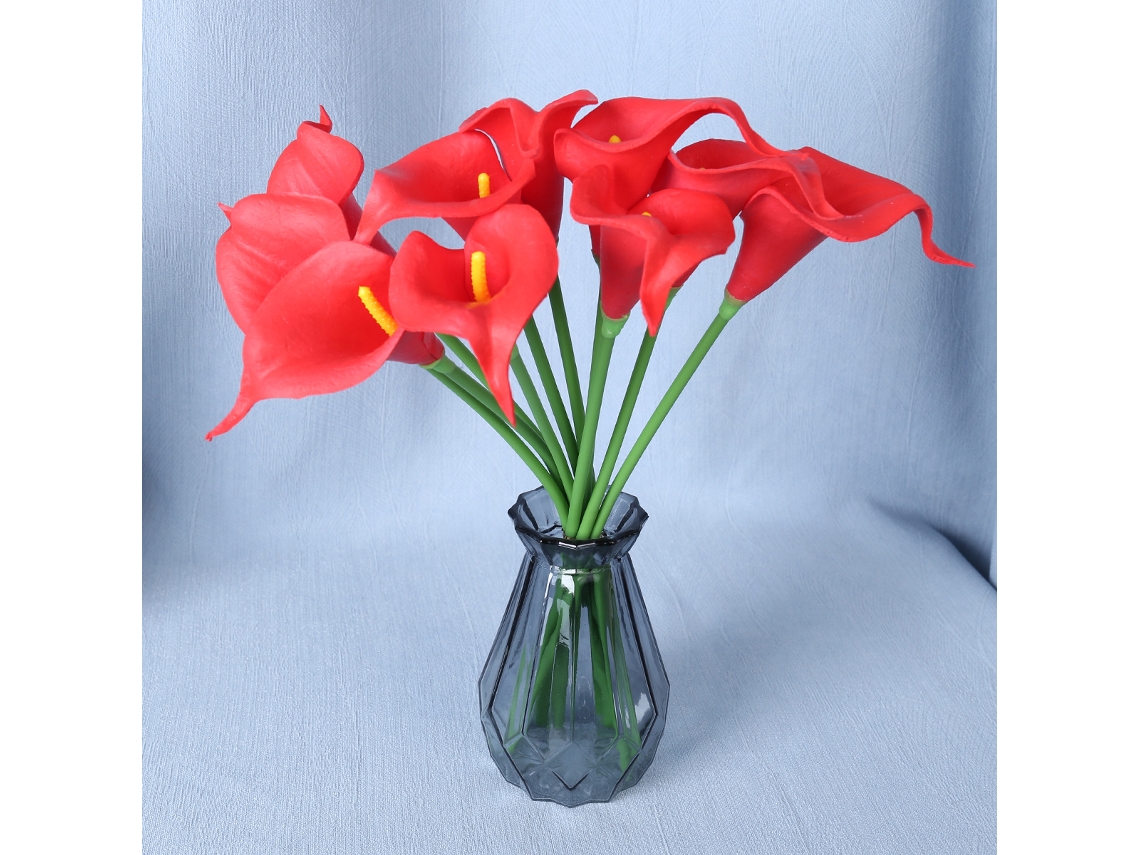 10 tallos de lirios artificiales realistas, flores artificiales para decoración del hogar y bodas – Rojo