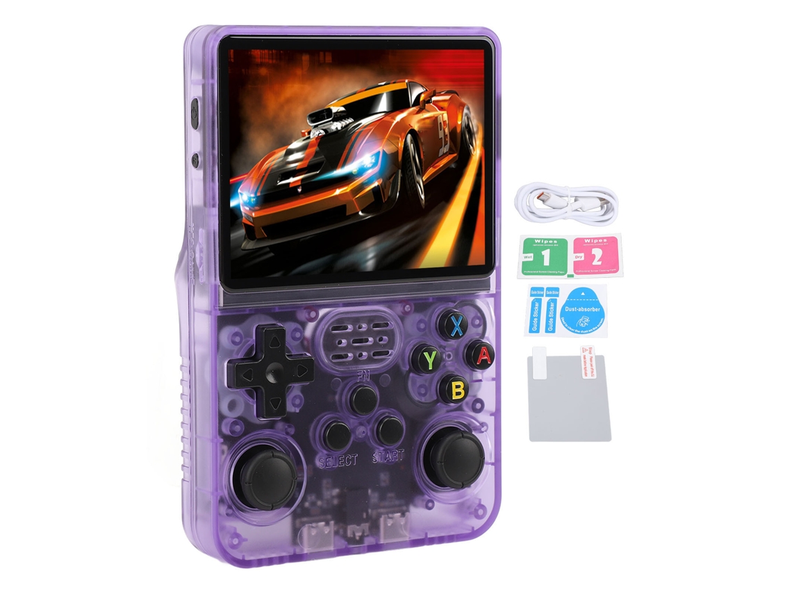 Console De Jogos Portátil R36s 3.5 Polegadas Ips Linux 128gb 20000+ Jogos Roxo Transparente