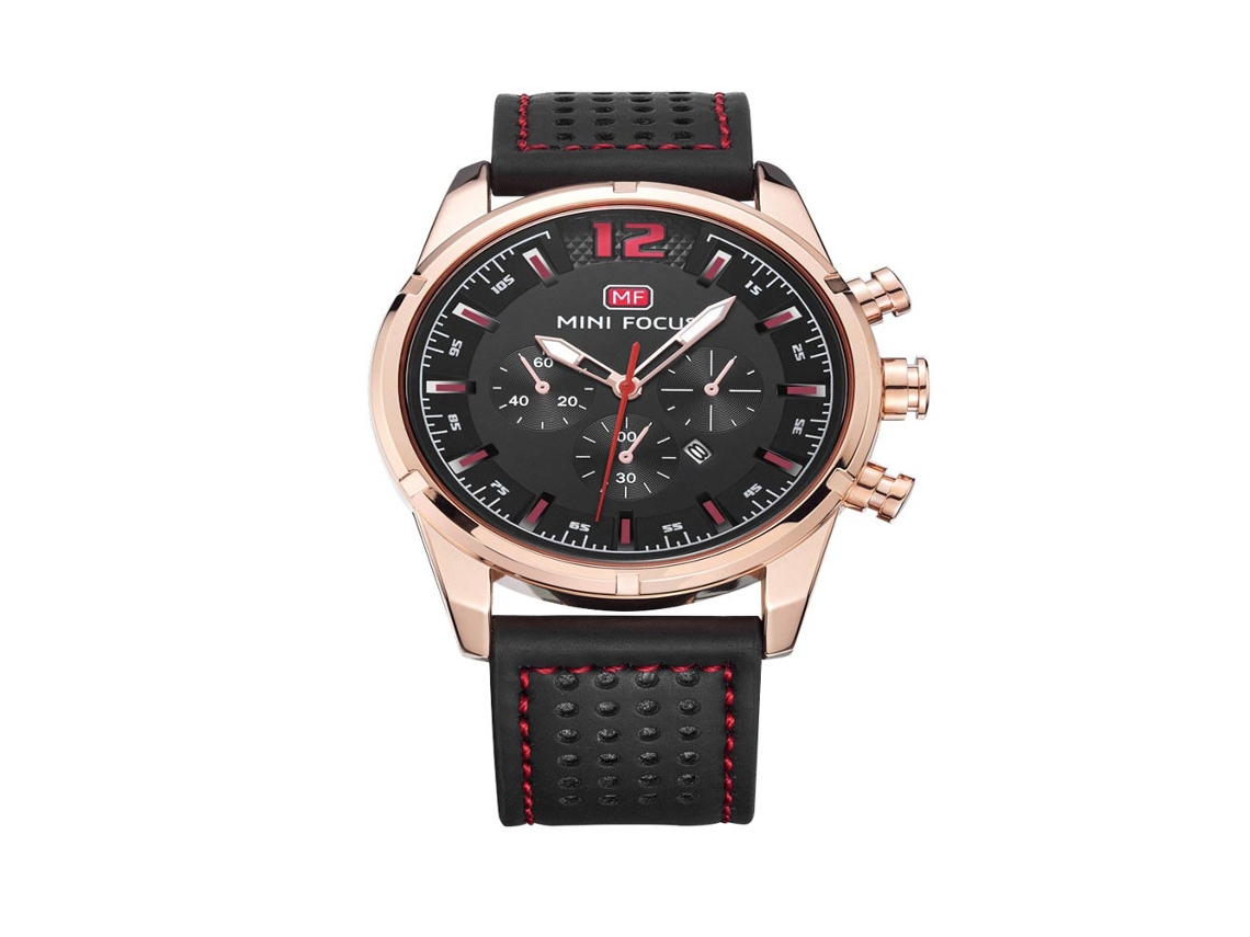 Reloj Hombre Mini Focus De Cuero Analógico De Cuarzo Con Correa De Cuero (oro Rosa Negro)