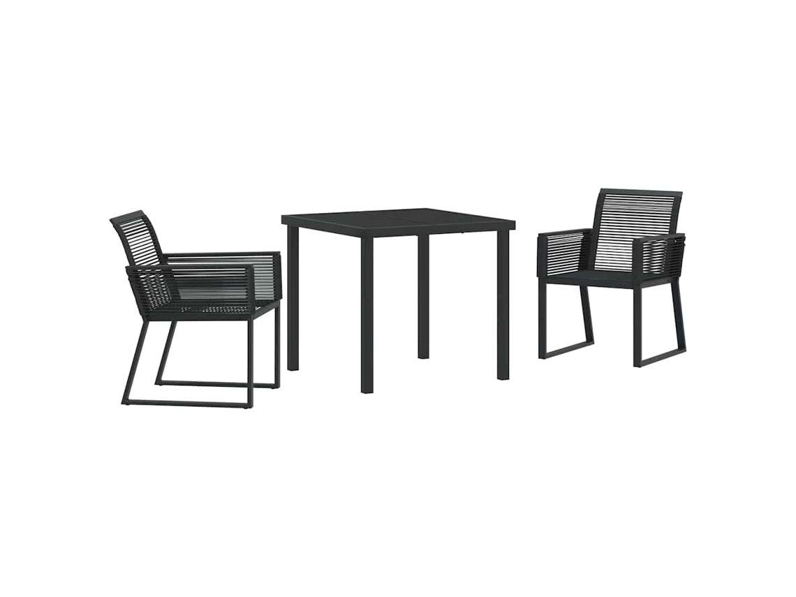Maison Exclusive - Juego de comedor de jardín de 3 piezas de acero con recubrimiento de polvo negro