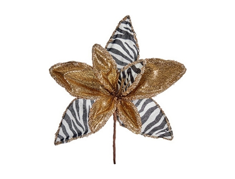 Flor Decorativa Zebra 24 cm Navidad Dourado Blanco