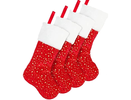 Conjunto de Calcetíns de Navidad ZMDECQNA Juego Calcetines Navideños Rojos Pulgadas Colgantes Estrellas Doradas Chimenea Blanco - 4un (23x21x5cm)