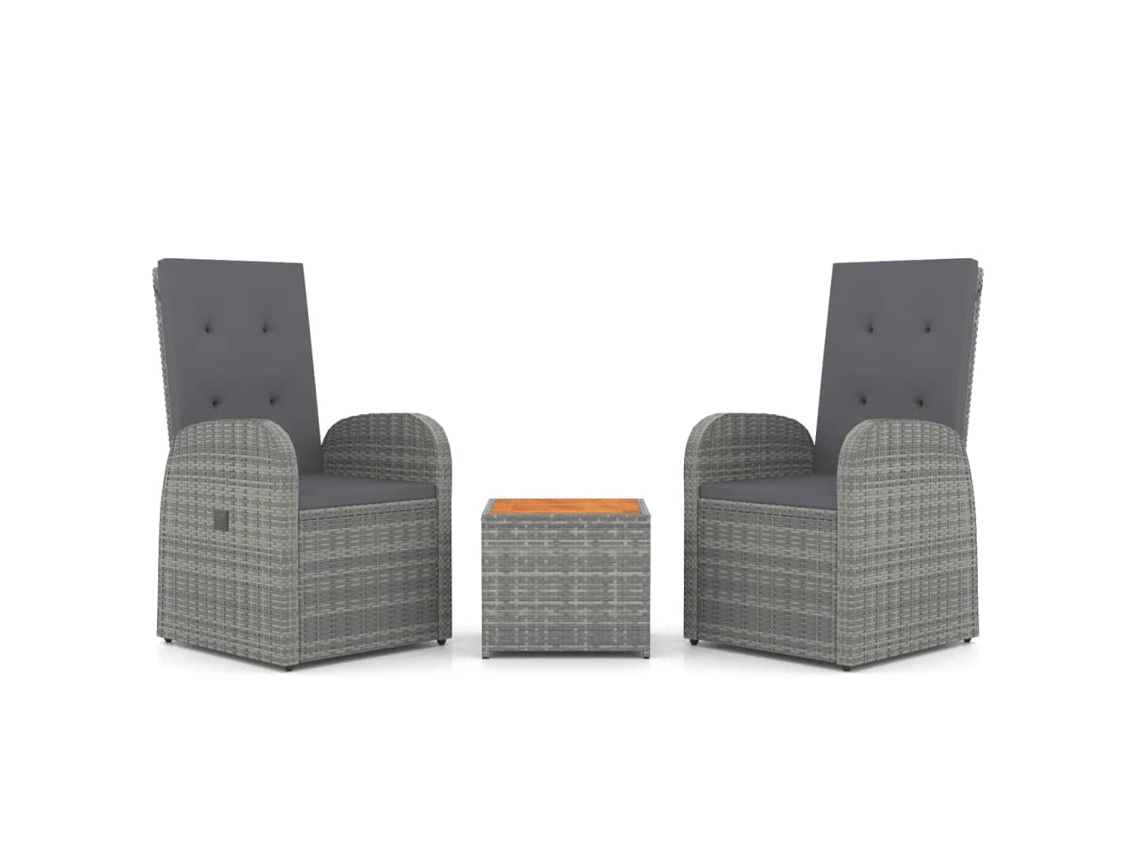 Maison Exclusive - Conjunto de jardín de 3 piezas de mimbre y madera de acacia, gris