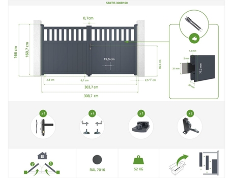 Cancela Batiente Eléctrica 3m SANTIS 300B160 GRIS + motor brazo B500
