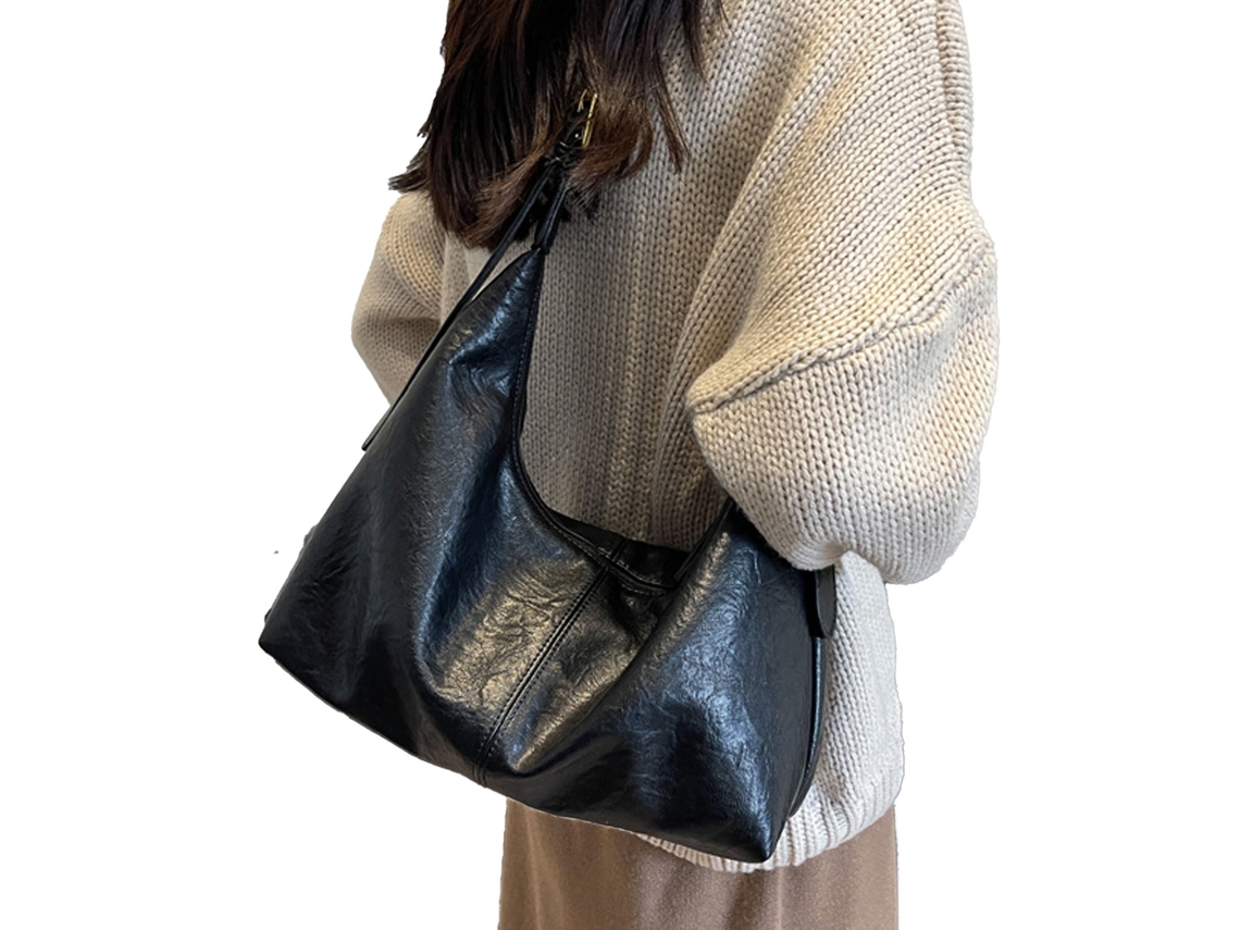 Bolso De Mano De Piel Sintética Suave Con Correa Ajustable, Versátil, Gran Capacidad, Moda Femenina, Negro.