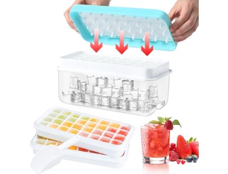 Bandejas de hielo de silicona, bandeja de cubitos de hielo apilable, fabricación de moldes de hielo duraderos 64 piezas de whisky de cóctel enfriad...