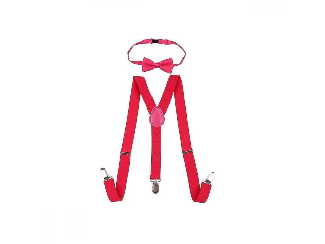 2026-corbata De Moño Y Tirantes Elásticos Ajustables Para Niños Jnq 60 Cm (1-6 Años) Rosa Intenso