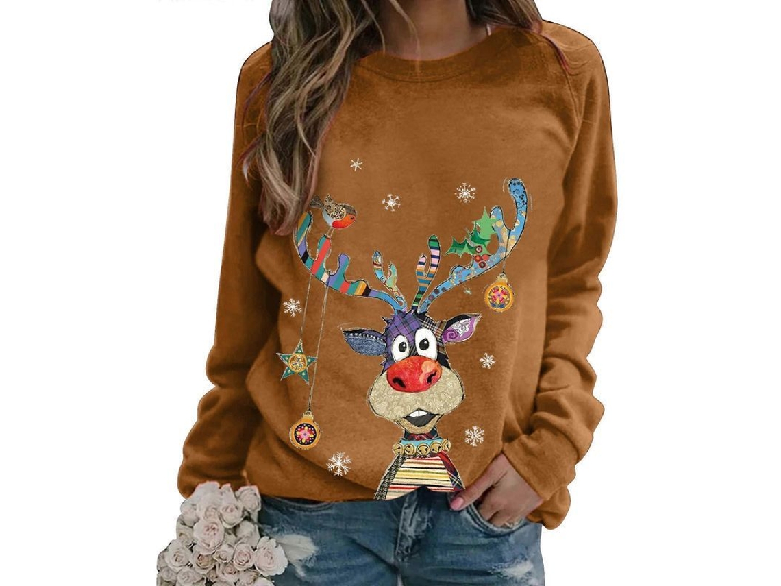 Jerséis De Navidad Para Mujer Con Estampados De Árboles Y Letras Manga Larga Suave Y Calientito Caqui 3xl