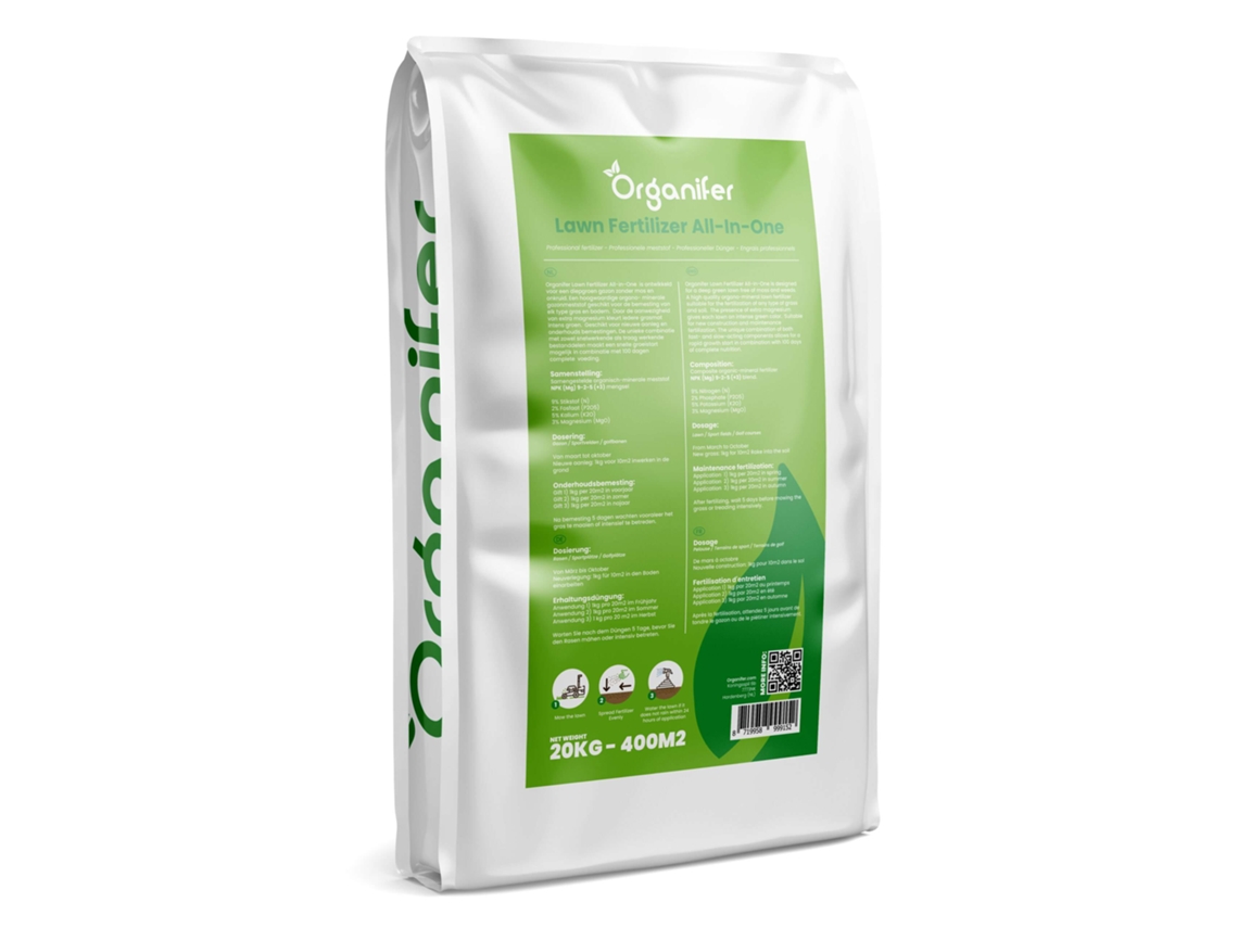 Fertilizante para Césped Todo-en-Uno (20 kg - para 400 m2) - Organifer