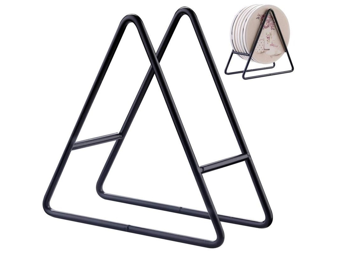 Soporte Triangular De Hierro Negro De 2 Piezas Para Posavasos Redondos Y Cuadrados, Con Capacidad Para 4 A 9 Tazas, 6 Pulgadas.