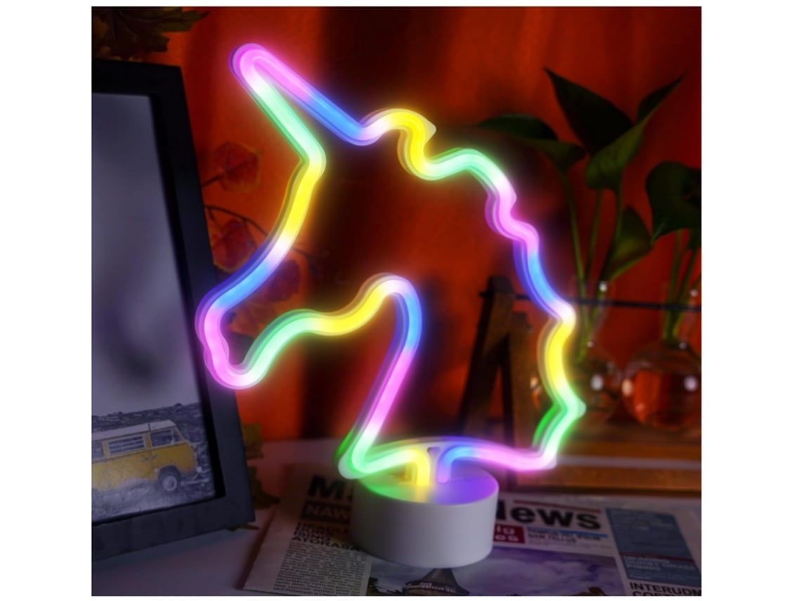 Luz LED de neón de unicornio colorida con base para decoración de pared, el mejor regalo, color blanco, Facpoet