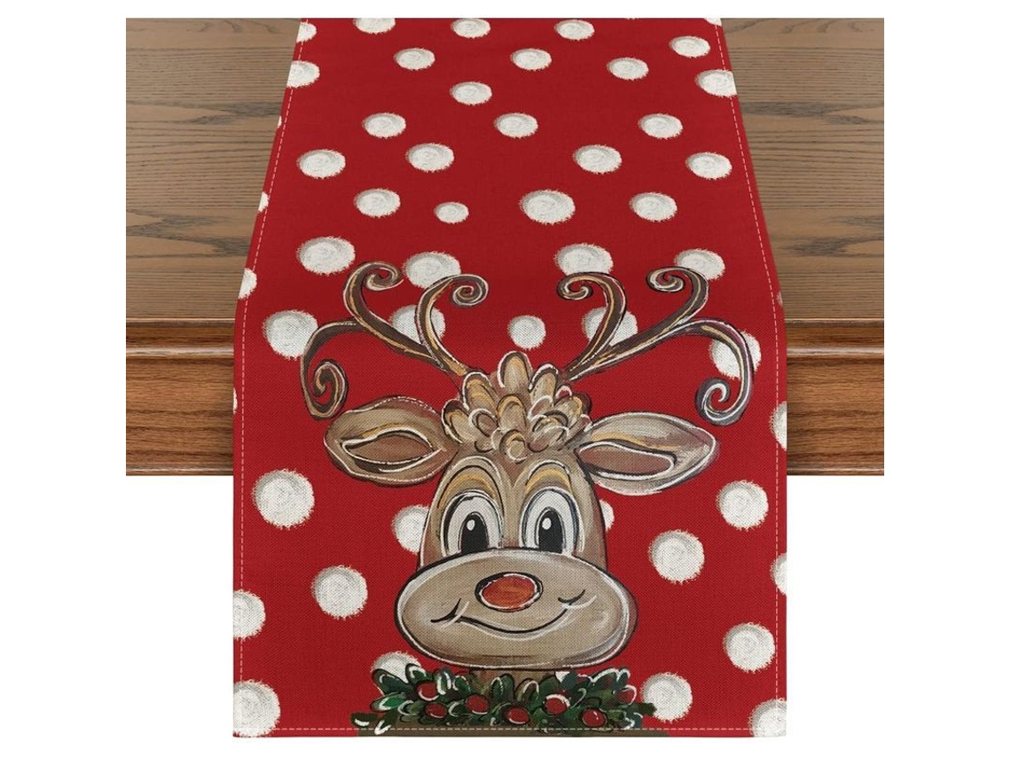 Manta de Mesa Natal Polka Dot Vermelha Inverno Festiva 33x180cm 100% Poliéster
