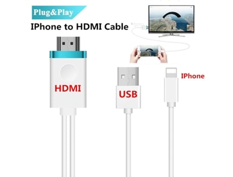 Cable HDMI para iPhone a Adaptador HDMI Digital AV a 1080P HDTV Convertidor de cable para iPhone X/8/8+/7/7+/6/6+/5S Conector HDMI Blanco + azul