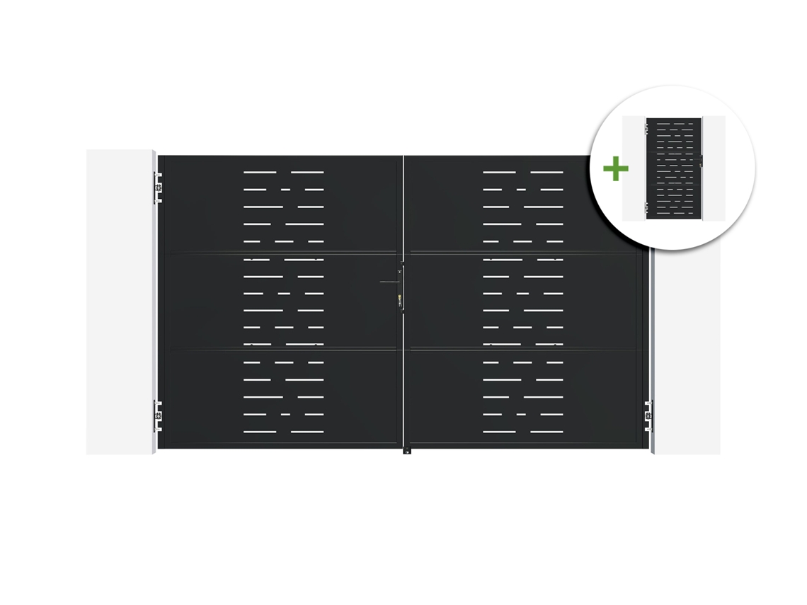 Puerta Batiente De Acero Nali Arlberg De 3 M, 180 Cm De Alto, Color Negro + Puerta Peatona