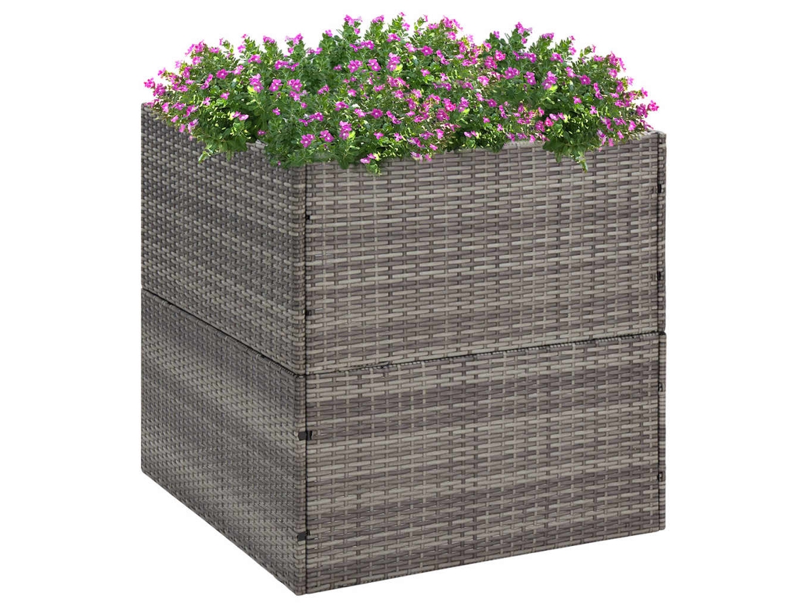 Maceta/Jardinera de Jardín 80X80X80 Cm Mimbre Piel Gris